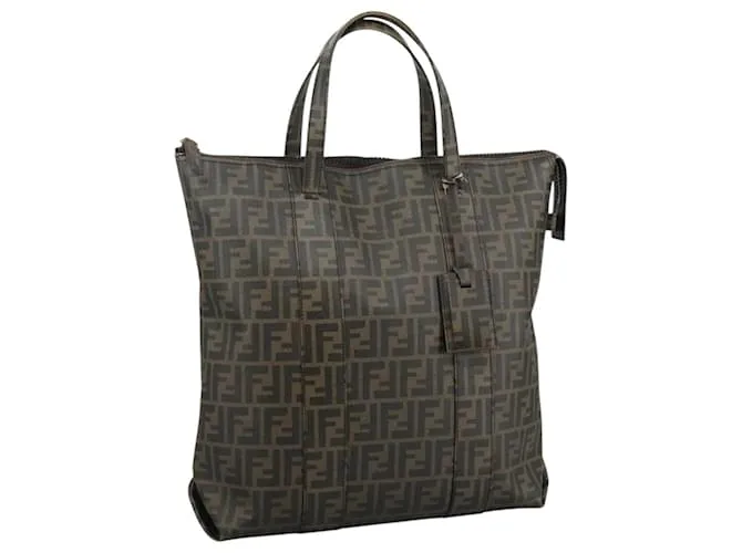 Borsa tote in tela Zucca FENDI PVC marrone nero 7Va196 Auth mr923