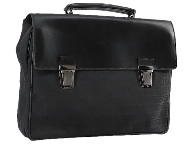 Borsa da lavoro in tela Zucchino FENDI nera Auth bs20925 Nero