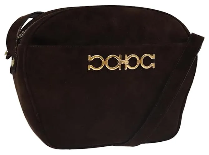 Salvatore Ferragamo Borsa a spalla Gancini in suede marrone oro Auth 110015 D'oro