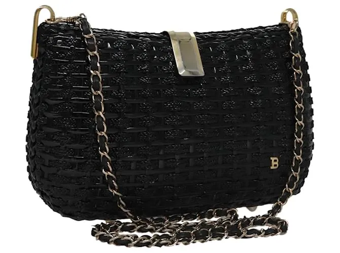BALLY Borsa a Spalla a Catena Paglia Nera Oro Auth 107600 Nero D'oro