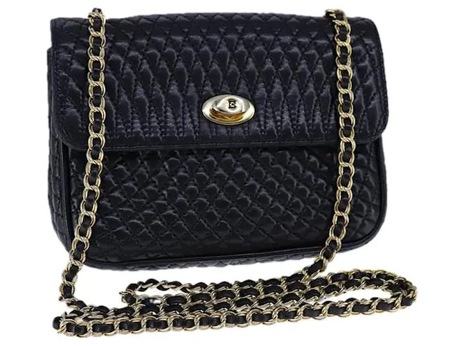 BALLY Borsa a spalla con catena in pelle nera e oro Auth 109917 Nero D'oro