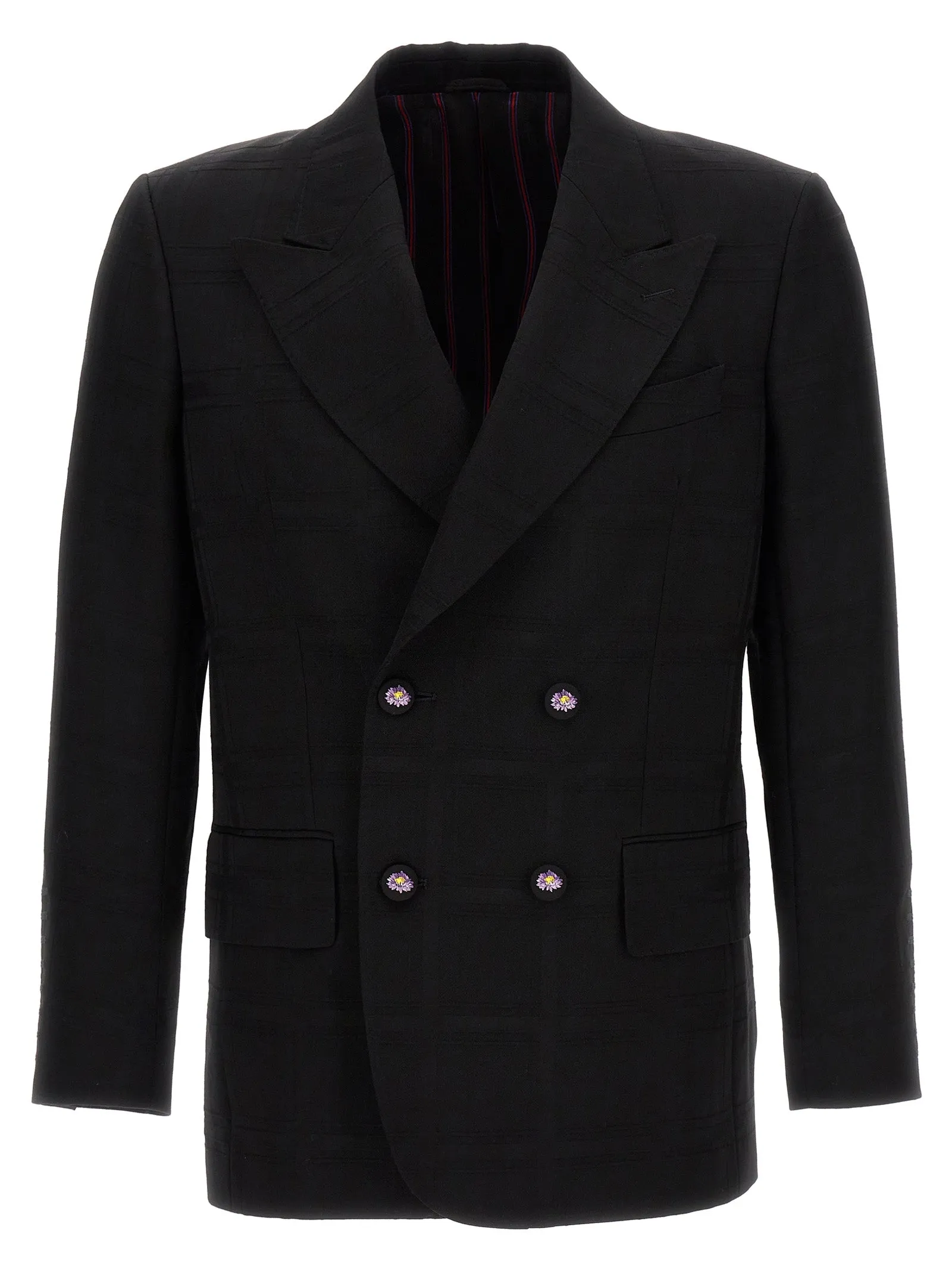 Check Double-Breasted Blazer Nero