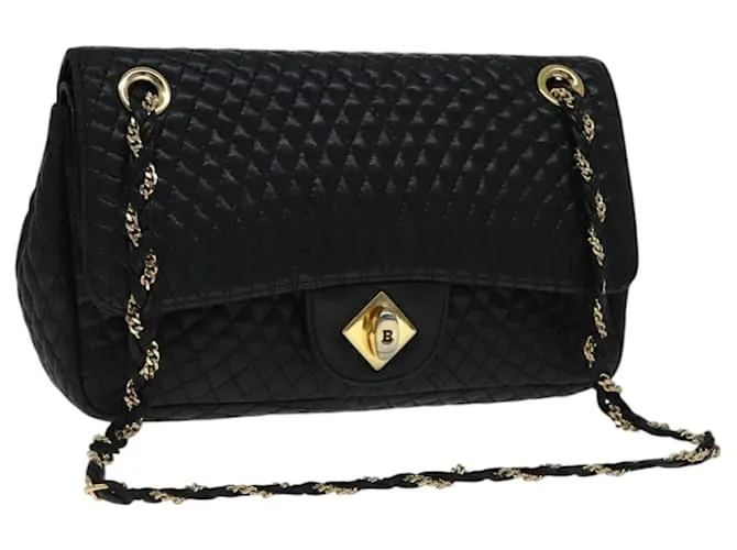 BALLY Borsa a spalla in pelle trapuntata con catena nera e oro Auth 111116 Nero D'oro