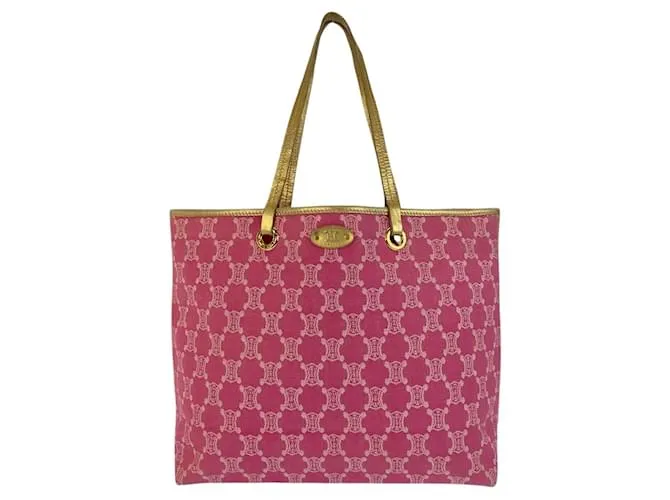 Céline Celine Macadam Tela/ Pelle Borsa 2 in 1 Tote/ Spalla Rosa