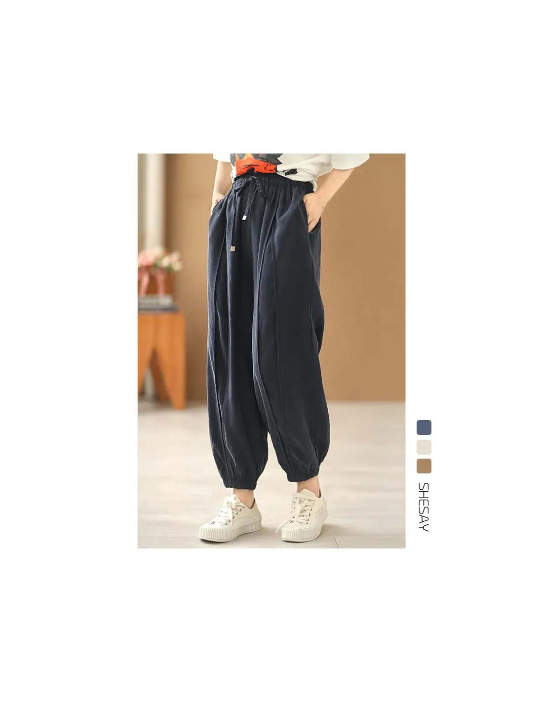 2022 Arts Style Nuovo arrivo Estate Donna Patchwork Cotone Lino Lunghezza caviglia Pantaloni Casual Allentato Elastico Vita Hare