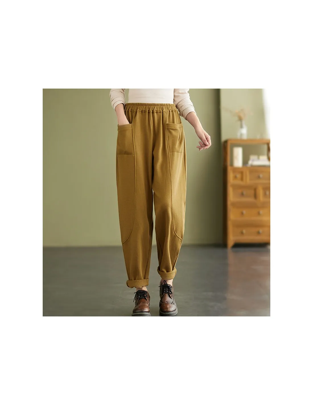 2022 Autunno Moda Donna Elastico In Vita Pantaloni Larghi Pantaloni Femminili Tutti Abbinati Pantaloni Harem Casual A Doppia Tas