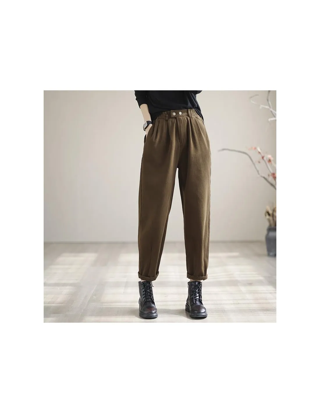 2022 Autunno Nuove Donne di Modo Elastico In Vita Allentato Pantaloni di Lunghezza Della Caviglia Tutti Abbinati Casual Solido P