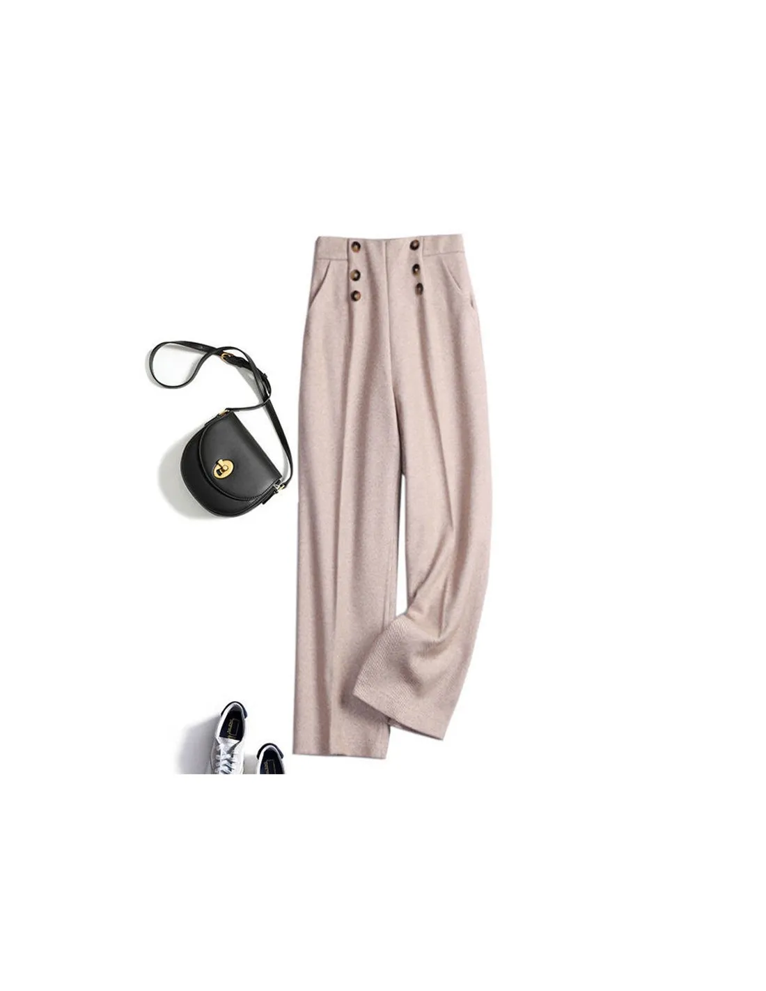 2022 Autunno Nuove Donne di Modo A Vita Alta Pantaloni Larghi Tutti Abbinati Casual Sottile A Strisce di Lana Pantaloni a Gamba