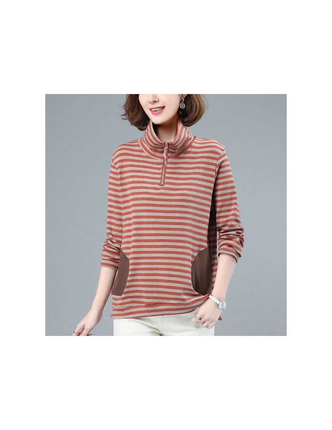 2022 Autunno Nuove Donne di Modo Dolcevita A Maniche Lunghe Con Cerniera Tee Shirt Femme Magliette E Camicette Tutti Abbinati Ca