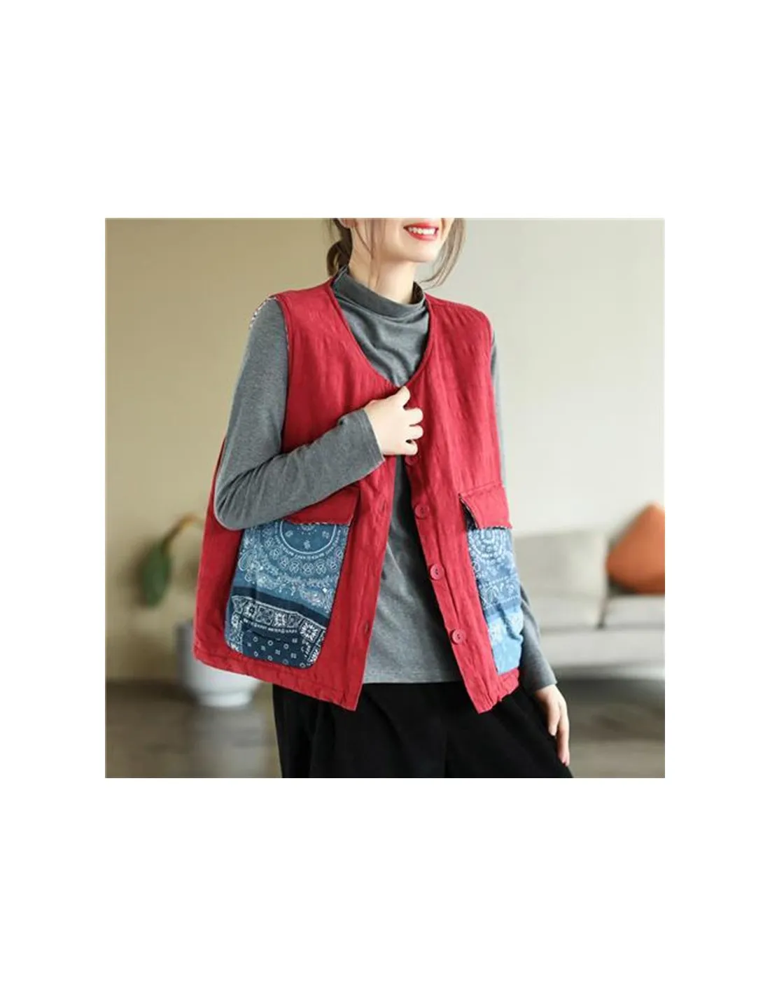 2022 Autunno Inverno Stile Arti Donna Allentato Casual Gilet monopetto Doppia tasca Cappotti caldi senza maniche in cotone adden