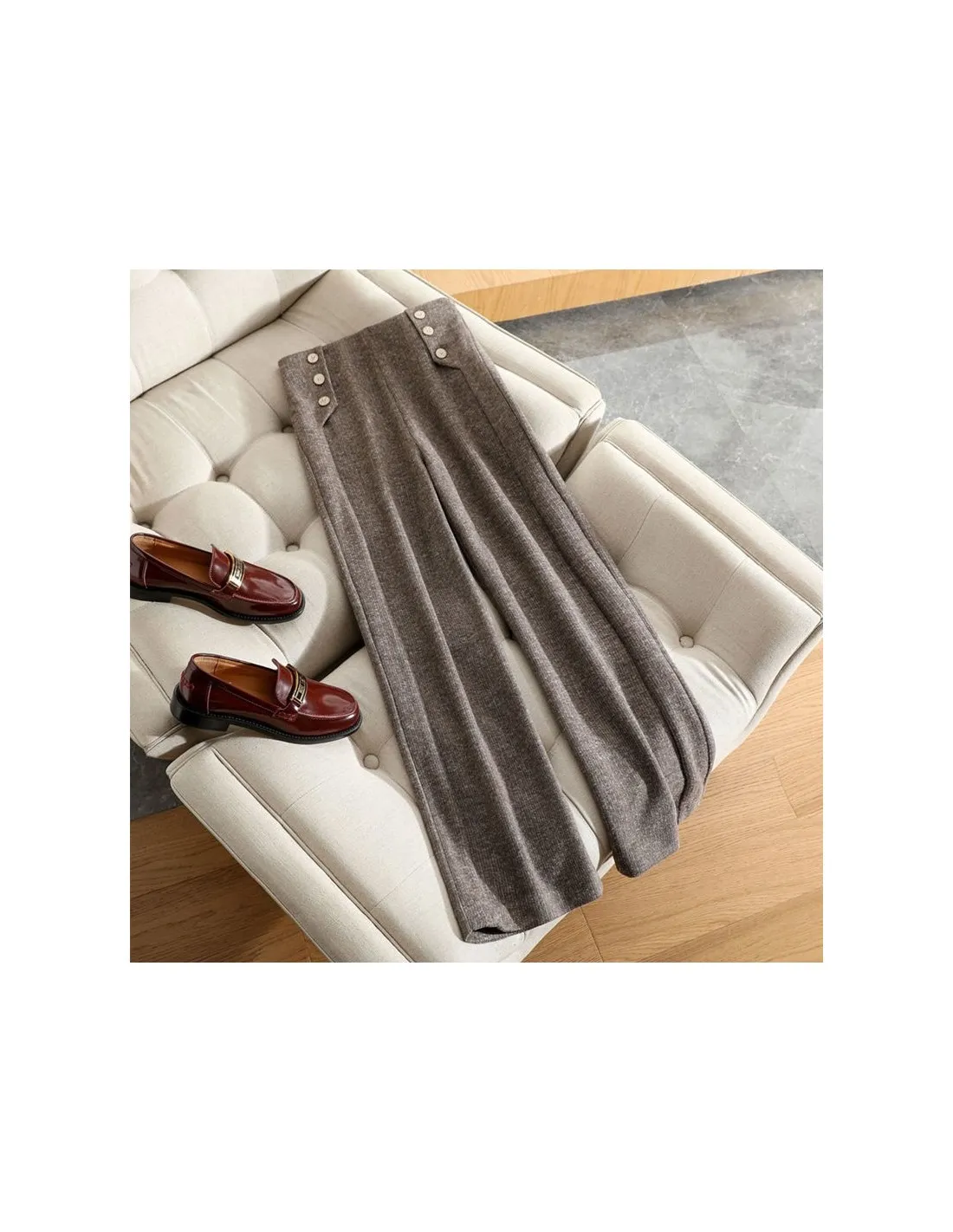 2022 Autunno Inverno New Arts Style Donna Vita alta Pantaloni larghi larghi Tutti abbinati Pantaloni larghi in lana casual Donna