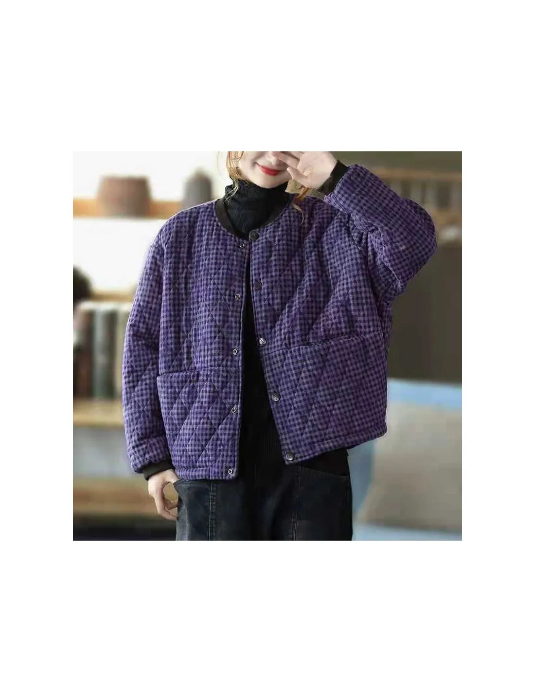 2022 autunno inverno nuove donne stile artistico giacche larghe a maniche lunghe in cotone scozzese vintage addensato cappotto m