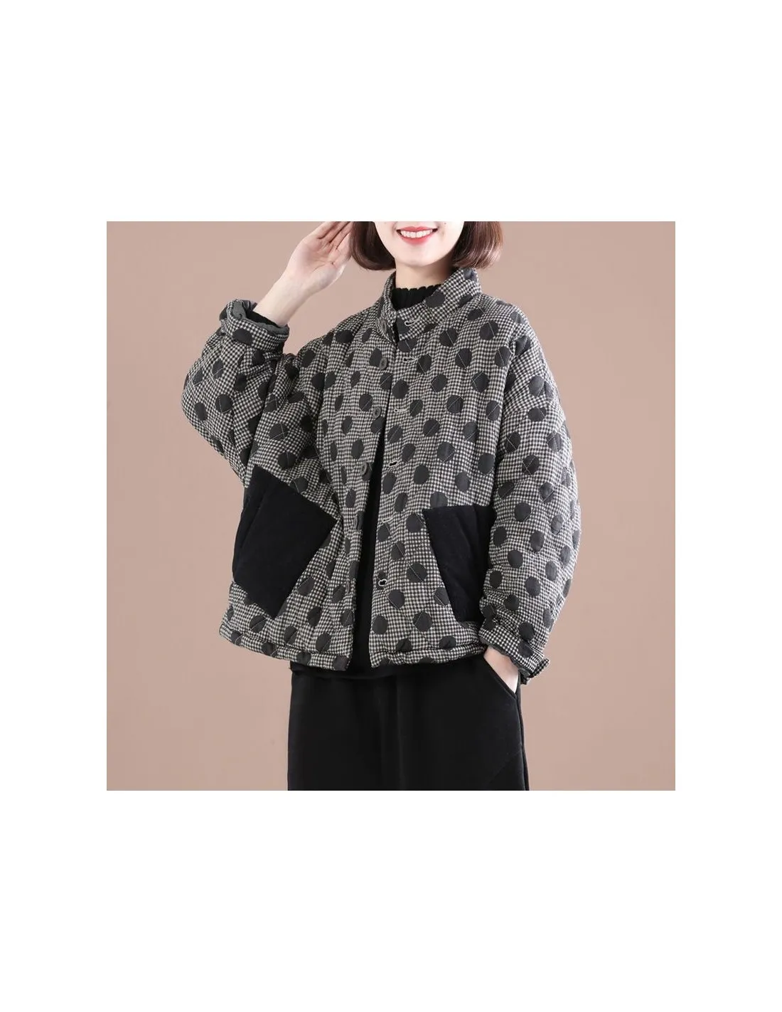 2022 Autunno Inverno Nuove Donne di Stile di Arti Sciolto Monopetto Cotone Fodera Giubbotti Polka Dot Cotone di Spessore Casual