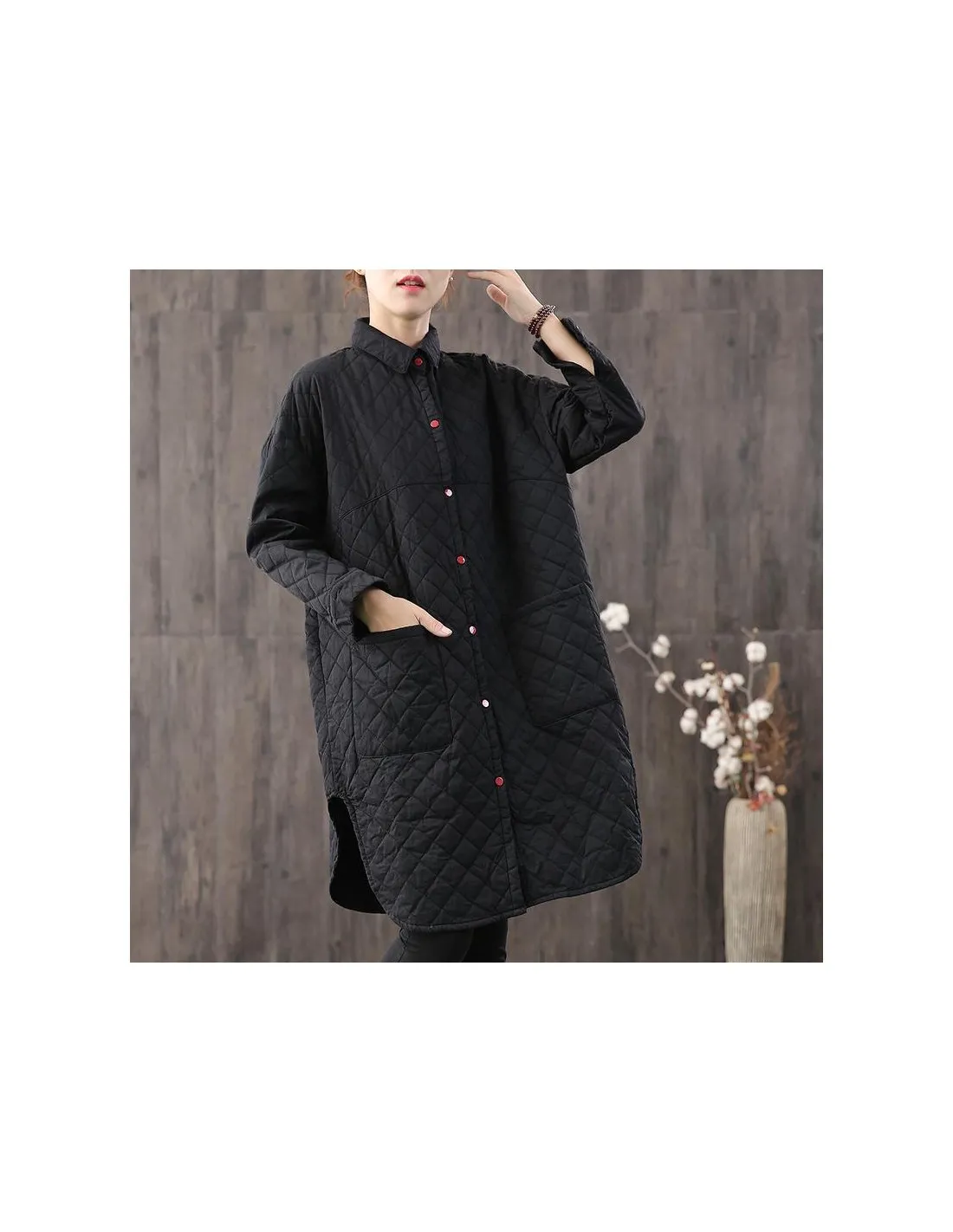 2022 Autunno Inverno New Arts Style Donna monopetto fodera in cotone giacche lunghe casual colletto rovesciato cappotto allentat