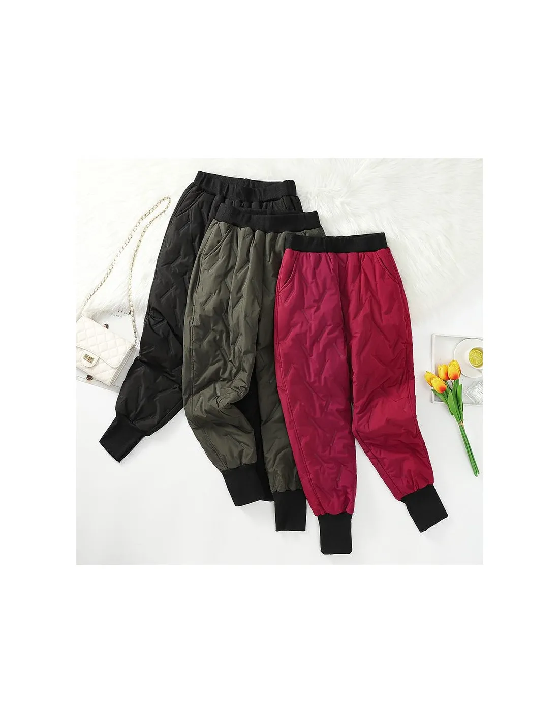 2022 Autunno Inverno Nuove Donne di Modo Elastico In Vita Solido Allentato Pantaloni Alla Caviglia Addensare Caldo Cotone Pantal