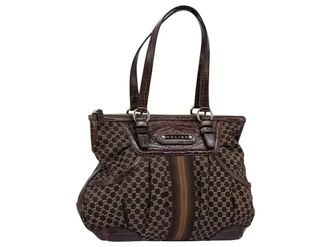 Céline Borsa tote in tela Macadam CELINE marrone Auth 112843