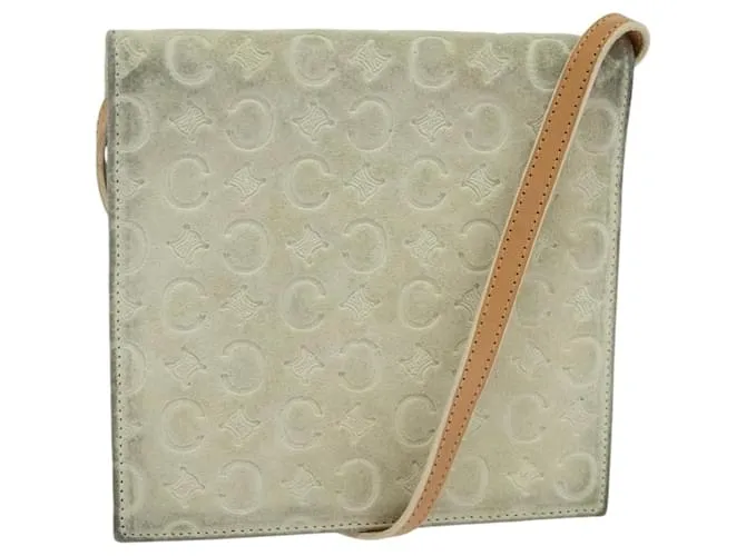 Céline CELINE C Borsa a Spalla in Tela Macadam Suede Bianca Auth 112493 Bianco