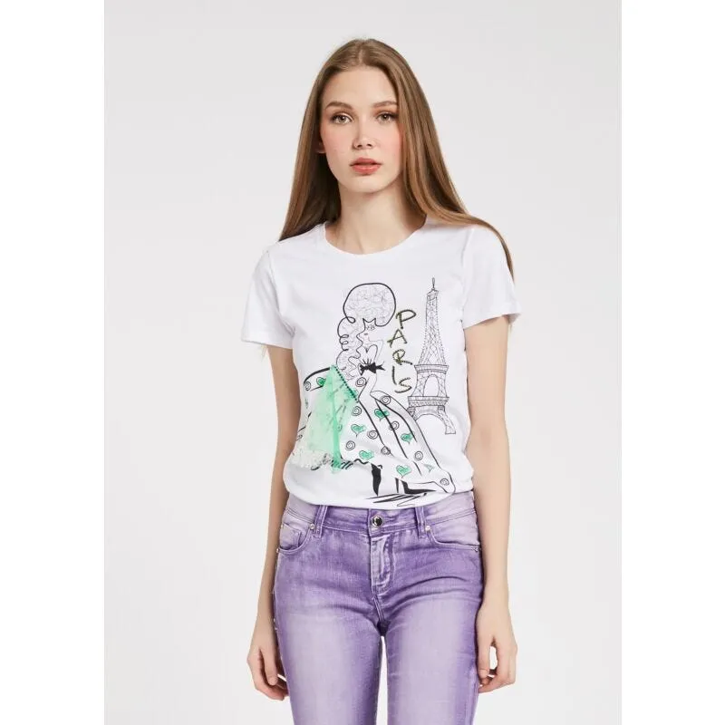 T-shirt con stampa grafica e tulle