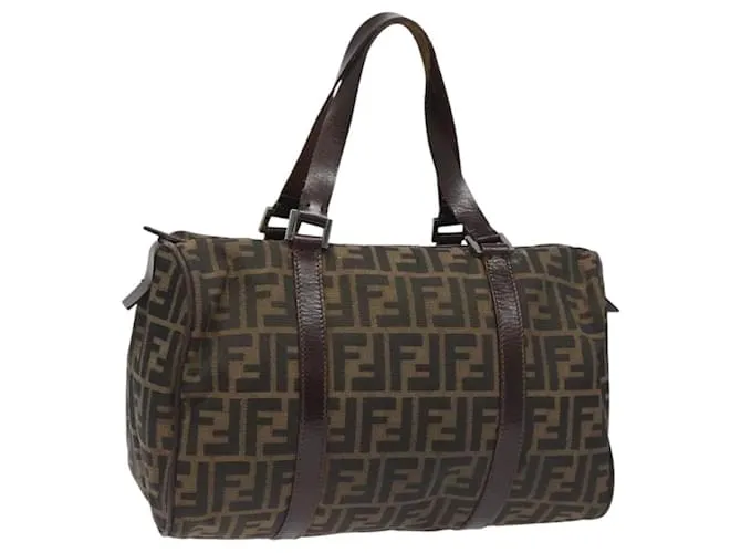 Borsa a mano in tela Zucca FENDI marrone nera Auth 114416 Nero