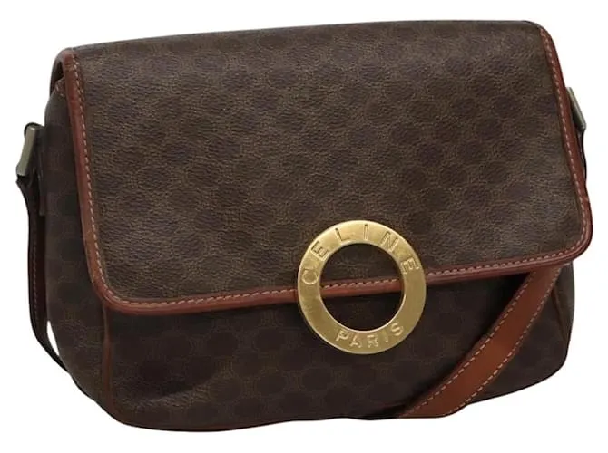 Céline Borsa a spalla in tela Macadam CELINE PVC marrone oro Auth 113084 D'oro