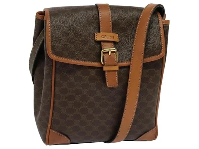 Céline Borsa a spalla in tela Macadam CELINE PVC marrone oro Auth 113509 D'oro