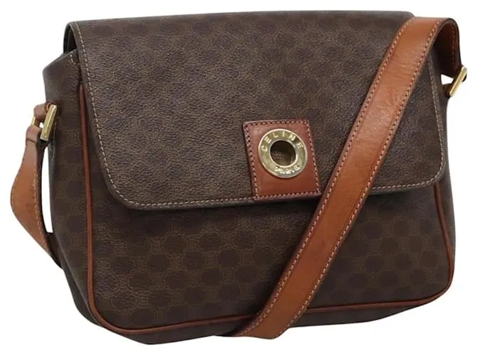 Céline Borsa a spalla in tela Macadam CELINE PVC marrone oro Auth 114341 D'oro