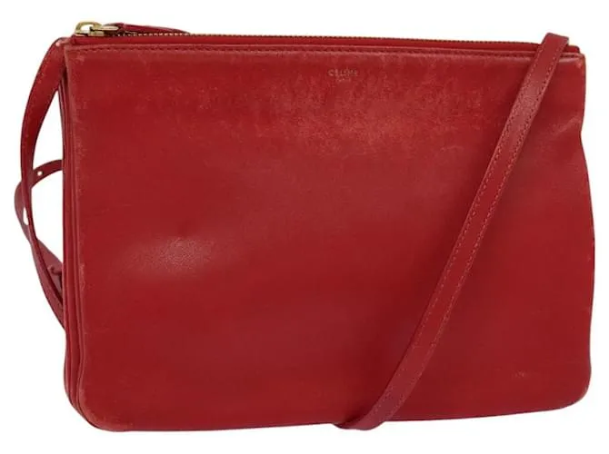 Céline CELINE Trio Piccola Borsa a Spalla in Pelle Rossa Oro Auth 113929 Rosso D'oro