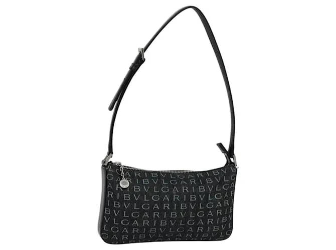 Bulgari Borsa a spalla BVLGARI Logo mania in tela nera Auth BA153 Nero