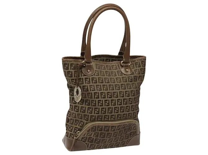 Borsa a mano in tela Zucchino FENDI marrone beige argento autentica 115510