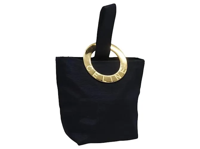 Céline Pochette in nylon nero e oro Auth 114592 D'oro