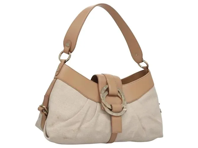 Bulgari Borsa a spalla Chandra in tela beige Auth 113047