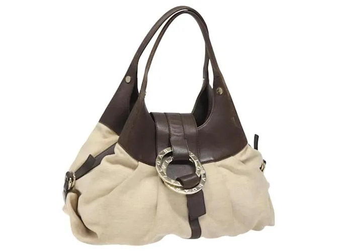 Bulgari Borsa a spalla Chandra in tela beige Auth 114337