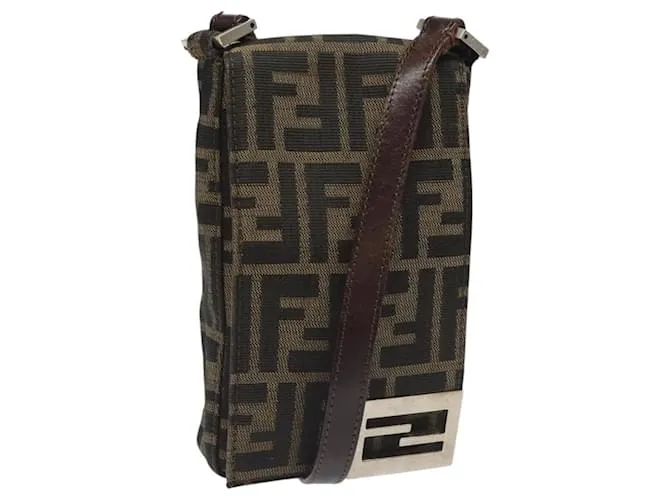 Borsa a spalla in tela Zucca FENDI marrone nero Auth 115538