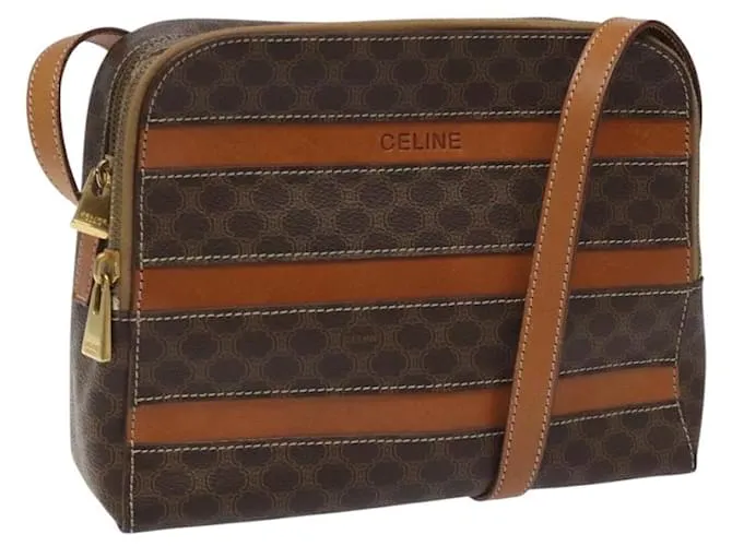 Céline Borsa a spalla in tela Macadam CELINE PVC beige marrone oro Auth 115906 D'oro