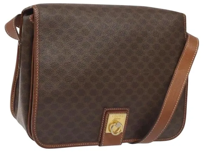 Céline Borsa a spalla in tela Macadam CELINE in pelle PVC marrone oro Auth KD057 D'oro