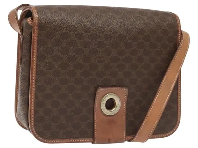 Céline Borsa a spalla in tela Macadam CELINE in pelle PVC marrone oro Auth KD054 D'oro