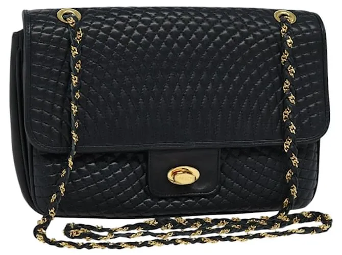BALLY Borsa a Spalla in Pelle Trapuntata con Catena Nera Oro Auth JB009 Nero D'oro