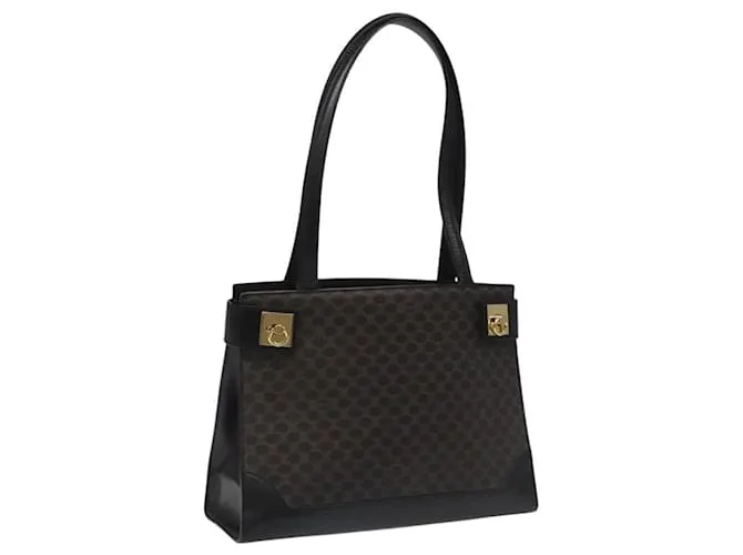 Céline Borsa a spalla in tela Macadam CELINE in pelle PVC nera e dorata Auth MY004 Nero D'oro