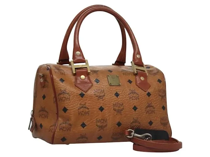 Borsa MCM Vicetos Logogram in pelle PVC 2 vie marrone oro Auth BA646 D'oro