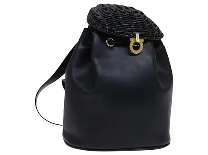 Zaino in pelle nera e oro Salvatore Ferragamo Auth KD177 Nero D'oro