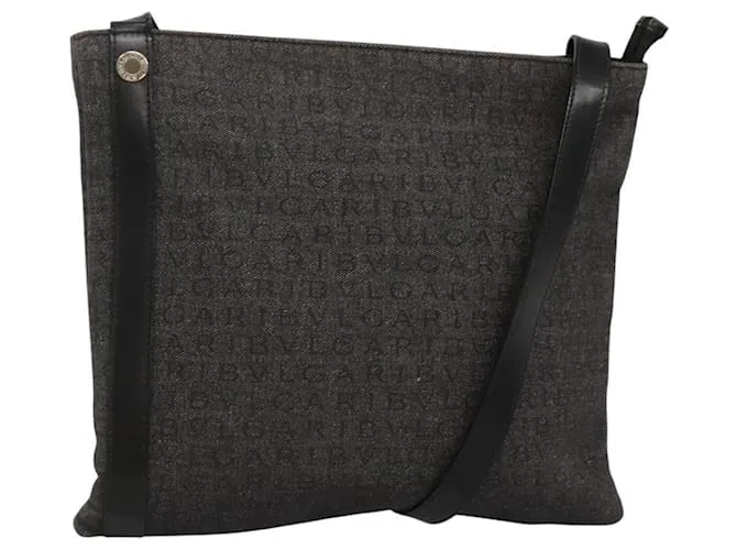 Bulgari Borsa a spalla BVLGARI Logo Mania in tela grigia Auth 117227 Marrone