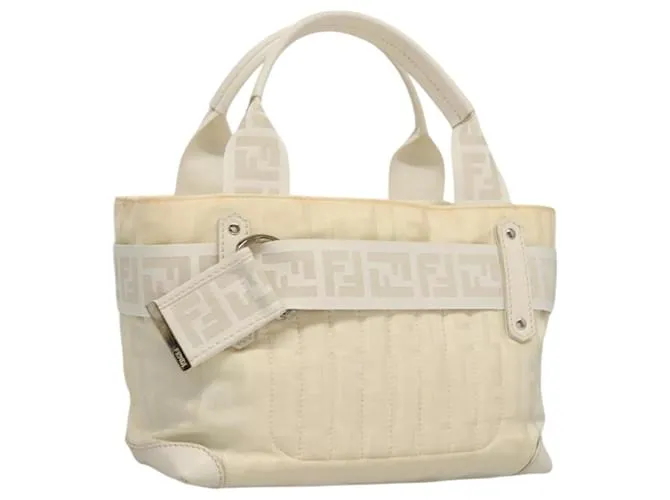 Zucca Borsa a mano FENDI in nylon bianco argento autentica bs24206
