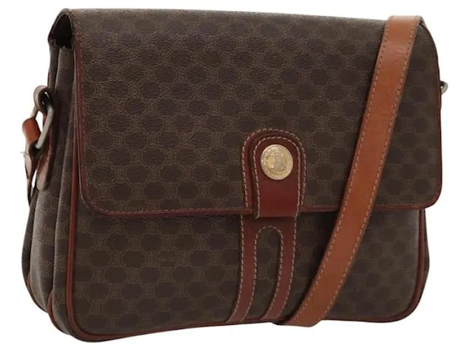 Céline Borsa a spalla in tela Macadam CELINE in pelle PVC marrone oro Auth MX296 D'oro