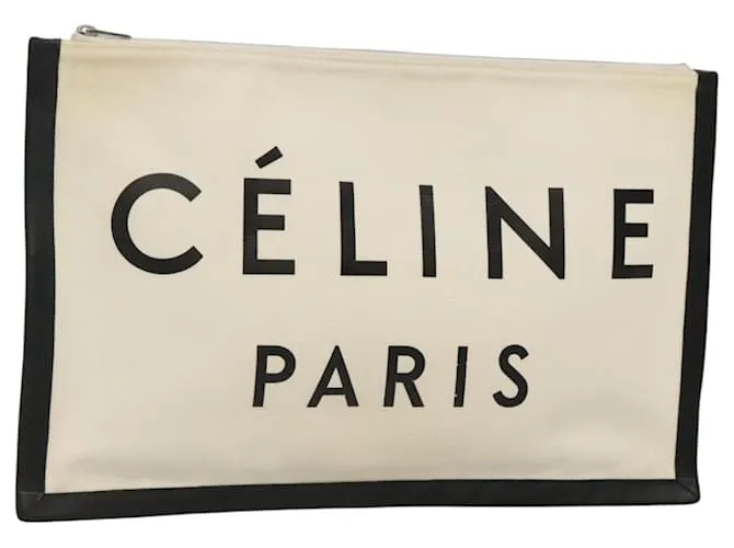 Céline Borsa a tracolla CELINE in tela bianca e nera Auth bs24215 Nero Bianco