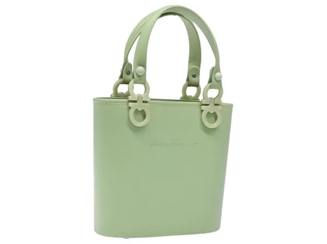 Borsa a mano Gancini in gomma verde Auth MX099 di Salvatore Ferragamo