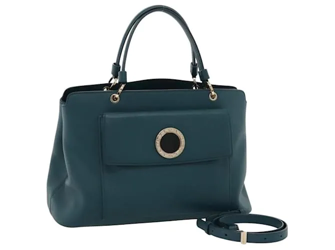 Bulgari Borsa a mano BVLGARI in pelle 2 vie blu turchese oro Auth BD1376 D'oro