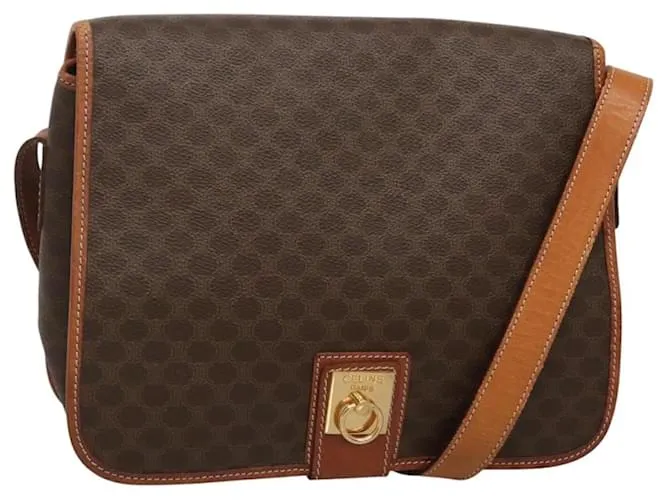 Céline Borsa a spalla in tela Macadam CELINE in pelle PVC marrone oro Auth KD317 D'oro