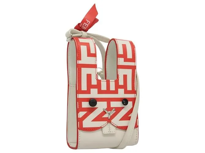 Borsa in pelle FENDI Bunny Mark Jacobs Collaborazione Bianco Rosso Argento Auth KD455