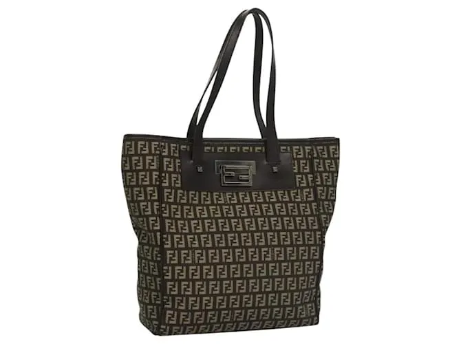 Borsa tote in tela Zucchino FENDI marrone argento Auth mr1240