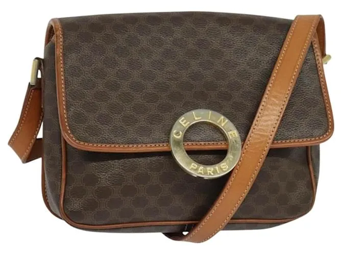 Céline Borsa a spalla in tela Macadam CELINE in pelle PVC marrone oro Auth KD334 D'oro